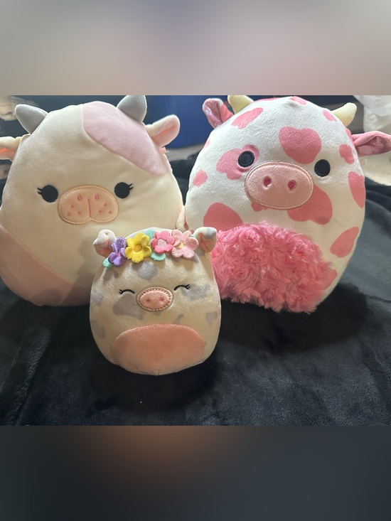 Squishmallows Other - Squishmallows Cow Plush Bundle Pink & Cream Floral Soft Stuffed Animals Set of 3
